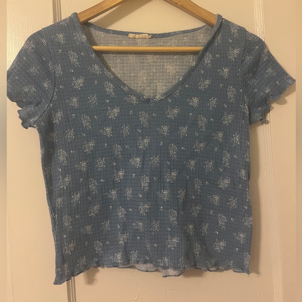 Olivia Rae Blue Fitted Ribbed T-Shirt